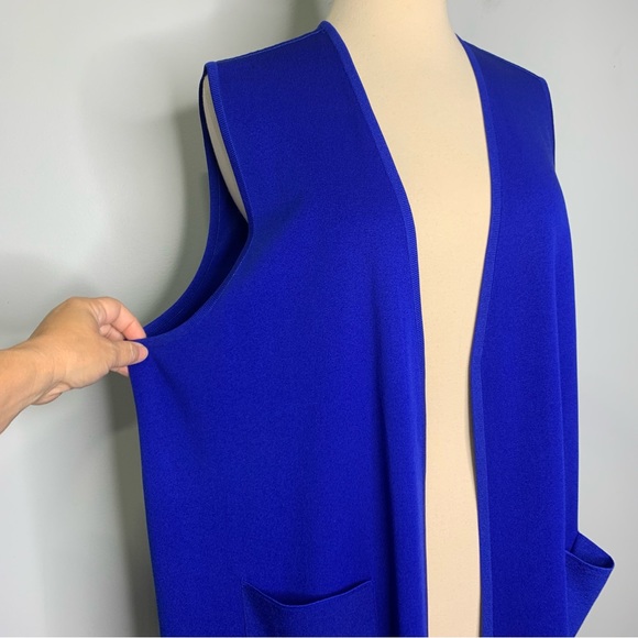 Exclusively Misook Petite Cobalt Blue Stretch Knit Open Front Sweater Vest 2XLP - Picture 4 of 7